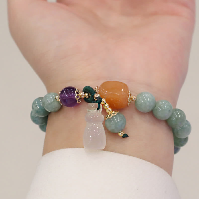 Nimara Ritual Cyan Jade Lotus Pumpkin Wish Peace Buckle Amethyst Crystal Healing Bracelet
