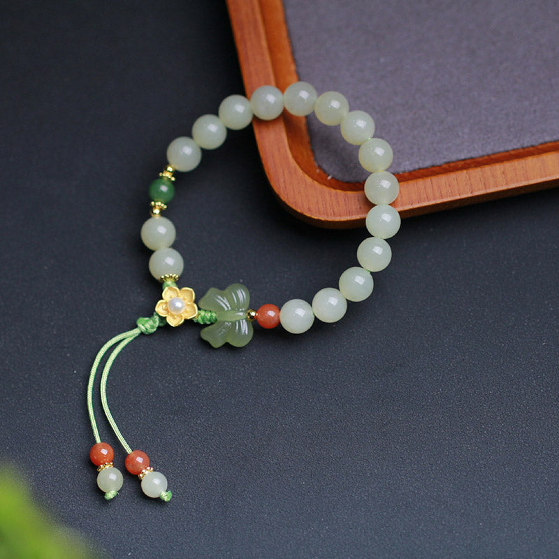 Nimara Ritual 925 Sterling Silver Jade Luck Flower Butterfly Bracelet