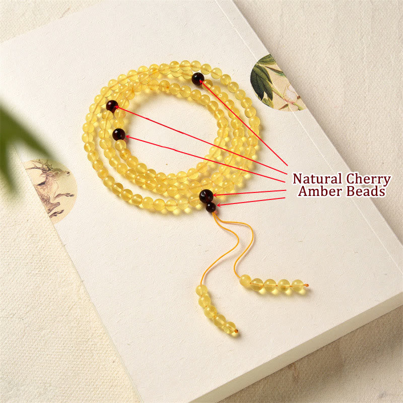 Nimara Ritual 108 Mala Beads Natural Amber Clear Anxiety Bracelet
