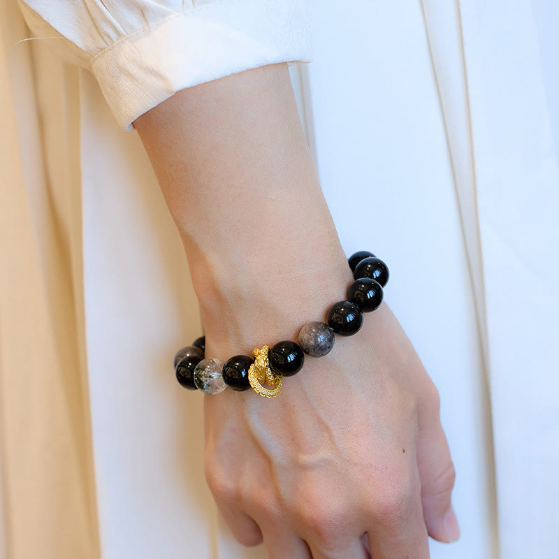 Nimara Ritual Natural Silver Sheen Obsidian Dragon Green Phantom Protection Bracelet