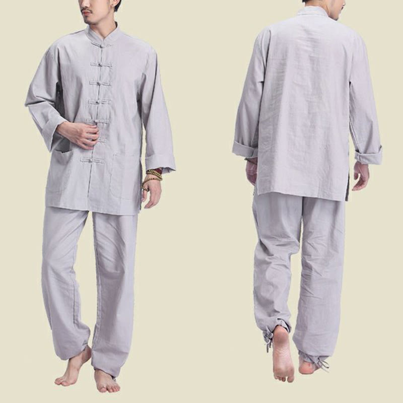 Nimara Ritual Chinese Frog Button Design Meditation Prayer Cotton Linen Spiritual Zen Practice Yoga Clothing Men's Set