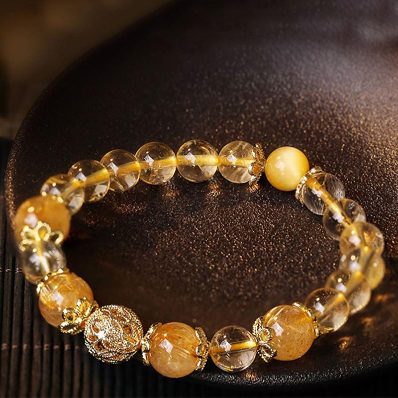 Nimara Ritual Natural Citrine Amethyst Rutilated Quartz Prosperity Protection Bracelet