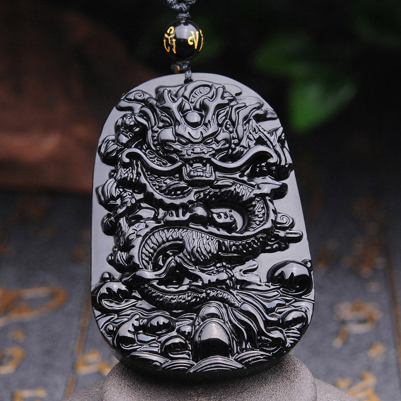 Nimara Ritual Black Obsidian Stone Dragon Fulfilment Pendant Necklace