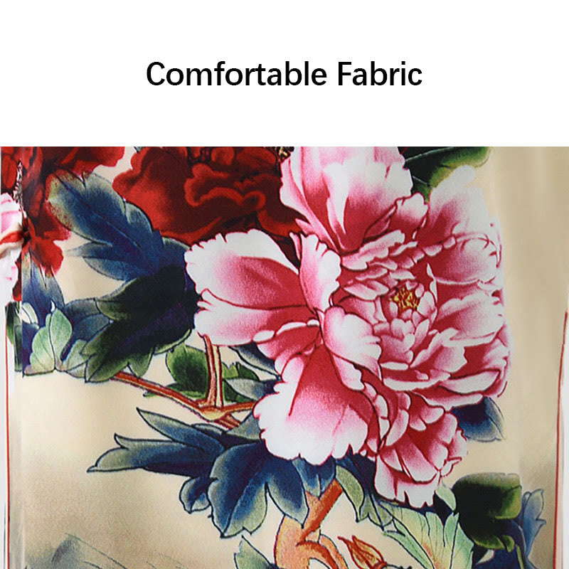 Nimara Ritual Peony Flower Print Cheongsam Dress Women's Qipao