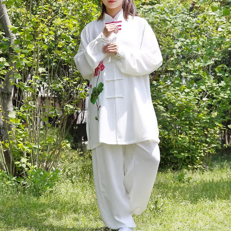 Nimara Ritual Lotus Flower Leaf Pattern Tai Chi Meditation Prayer Spiritual Zen Practice Clothing Women's Set