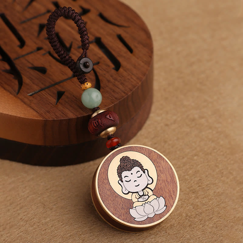 Nimara Ritual Ebony Wood Rosewood Buddha Avalokitesvara Om Mani Padme Hum Balance Car Key Chain Decoration