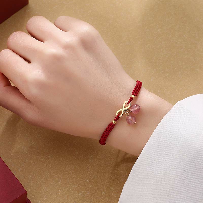 Nimara Ritual Strawberry Quartz Crystal Endless Knot Love Healing Red String Weave Bracelet