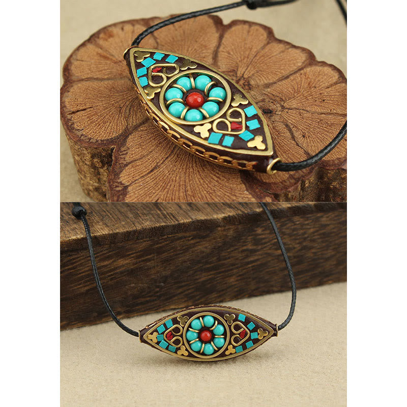 Nimara Ritual Tibet Turquoise Bead Marquise Pattern Protection Strength Necklace Pendant
