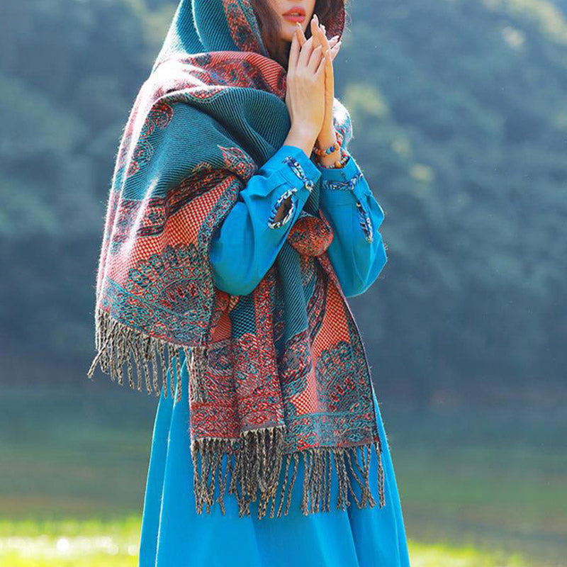 Nimara Ritual Tibetan Vine Leaves Pattern Design Shawl Cozy Travel Scarf Wrap