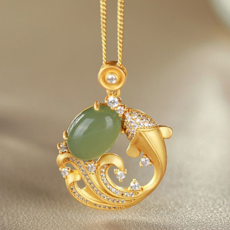 Nimara Ritual Cyan Jade Koi Fish Healing Calm Necklace Pendant