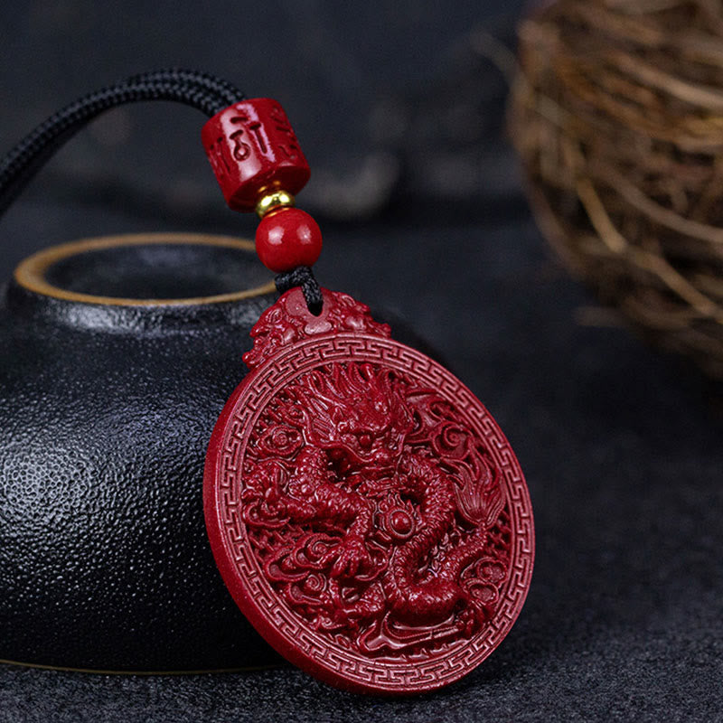 Nimara Ritual Year of the Dragon Natural Cinnabar Dragon Protection Necklace Pendant