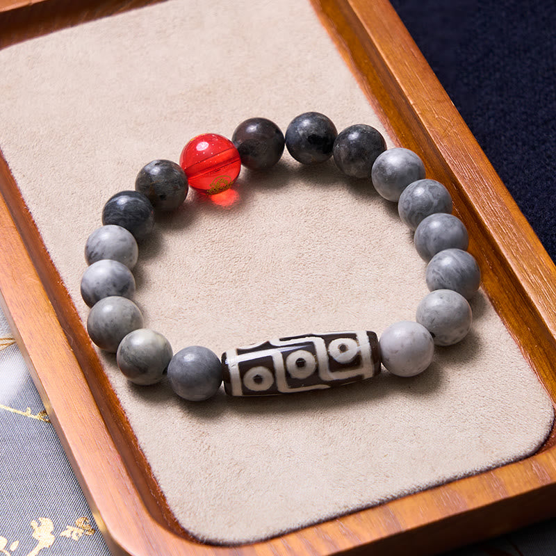 Nimara Ritual Tibetan Nine-Eye Dzi Bead Picasso Jasper Positive Bracelet