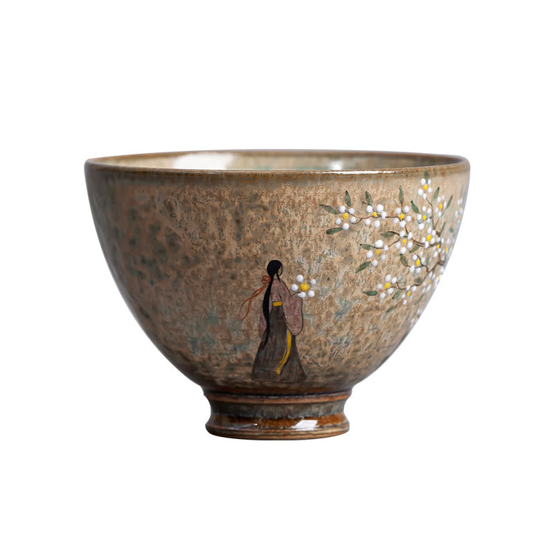 Nimara Ritual Jingdezhen Hand Painted Ru Kiln Porcelain Hanfu Girl Flower Ceramic Teacup Kung Fu Tea Cups