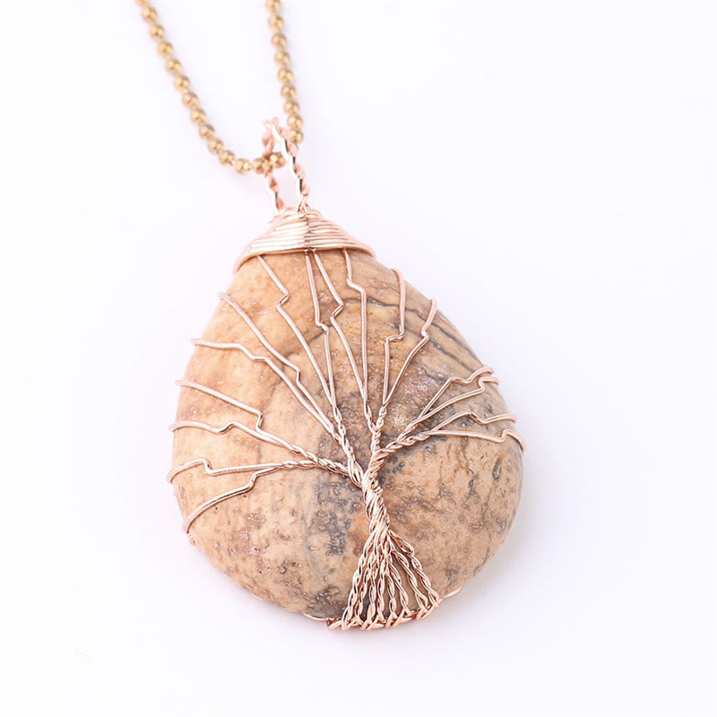 Nimara Ritual Natural Quartz Crystal Tree Of Life Healing Energy Necklace Pendant