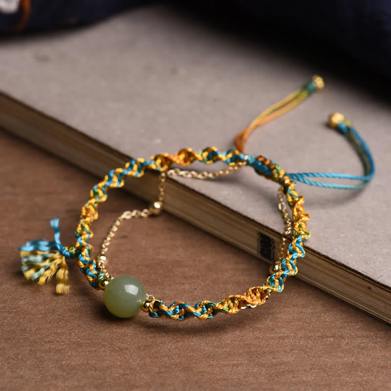 Nimara Ritual Handmade Colorful Rope Luck Jade Bead Abundance Double Layer Bracelet