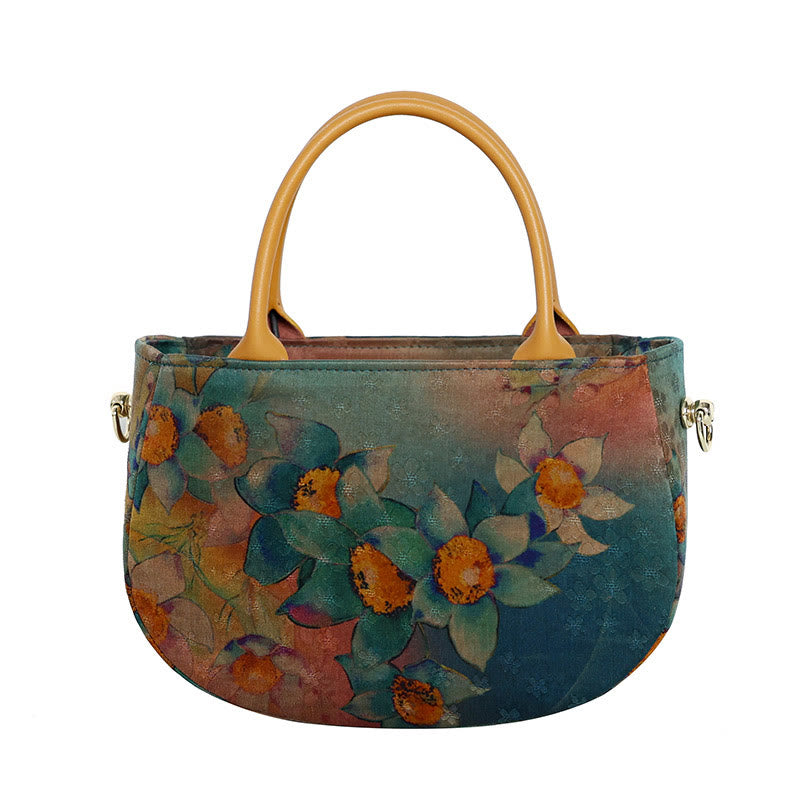 Nimara Ritual Vintage Flower Peony Metal Chain Zipper Handbag Crossbody Bag Shoulder Bag