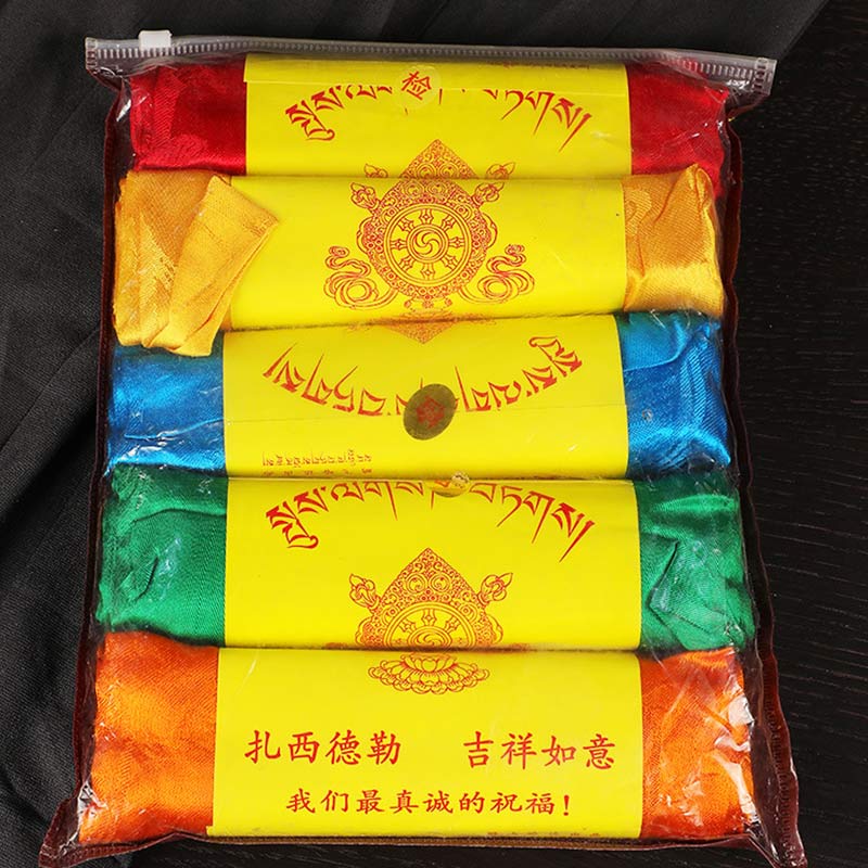 Nimara Ritual Tibetan Blessing Auspicious 5 Colors Jacquard Khata Decoration