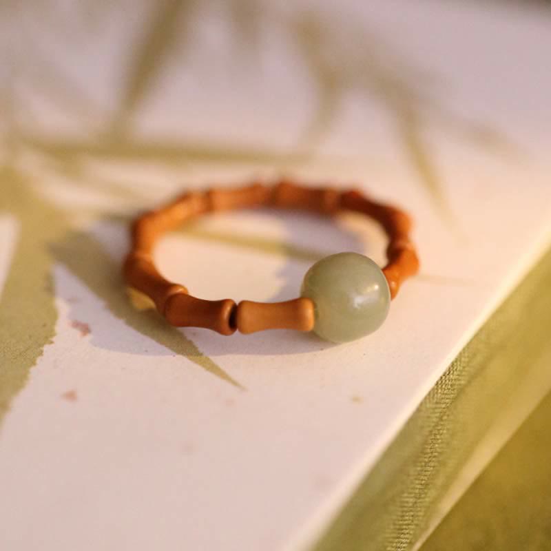 Nimara Ritual Hetian Jade Beaded Bamboo Prosperity Luck Ring