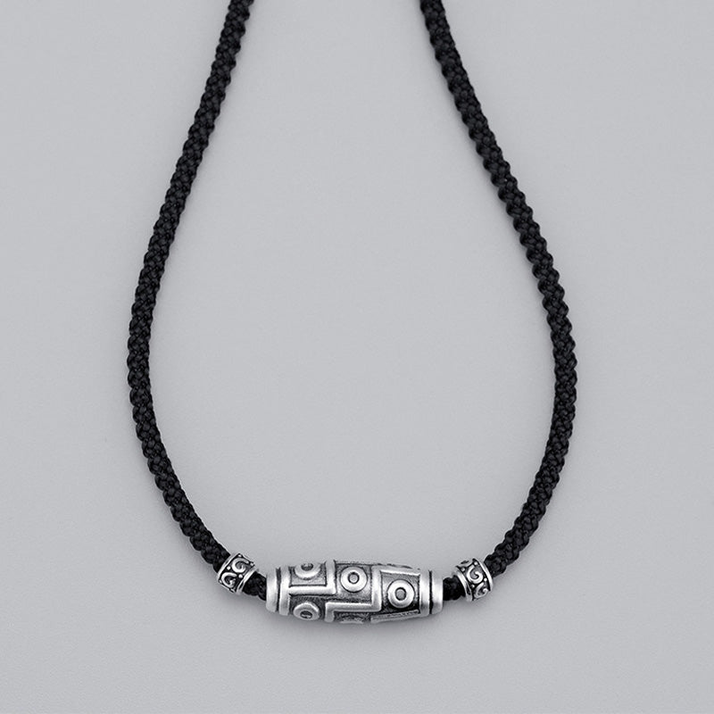 Nimara Ritual 999 Sterling Silver Nine-Eye Dzi Bead Pattern Protection Rope Necklace Pendant