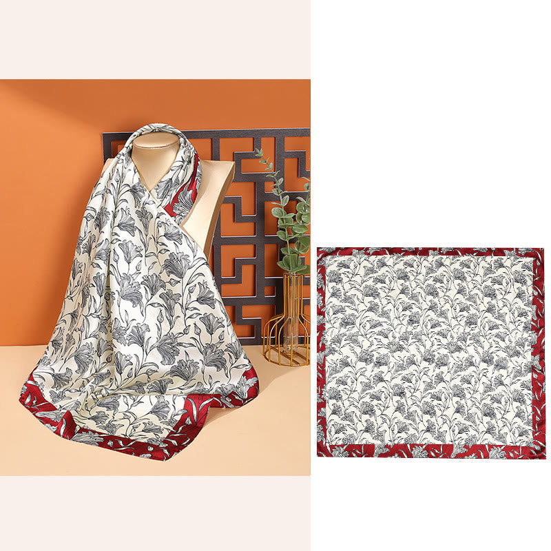 Nimara Ritual Pastoral Scene Hot Air Balloon Spring Blossom 100% Mulberry Silk Neck Hair Scarf
