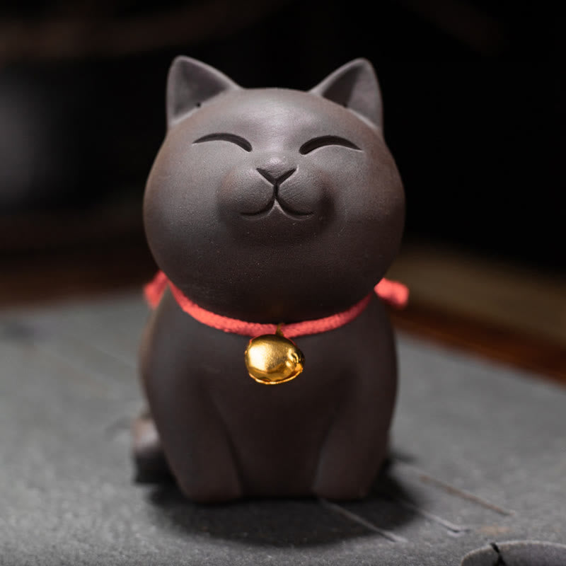 Nimara Ritual Mini Lovely Cat Tea Pet Purple Clay Figurine Desk Decoration