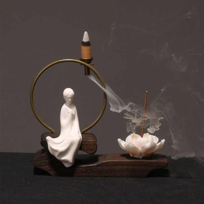 Nimara Ritual Ceramic Lotus Healing Meditation Incense Burner Decoration