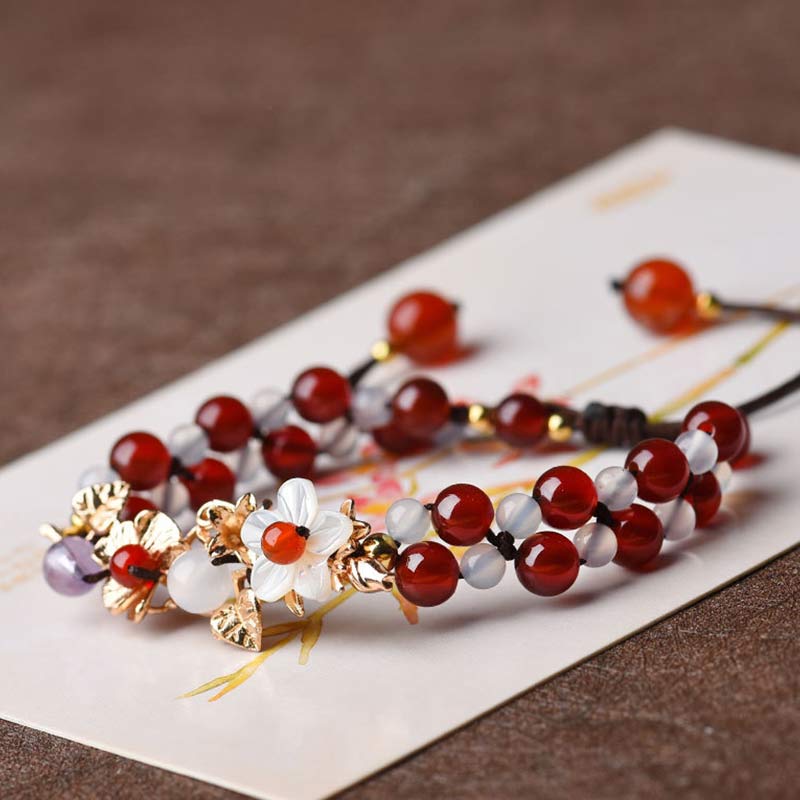Nimara Ritual Green Aventurine Garnet Bead Flower Petal Luck Bracelet