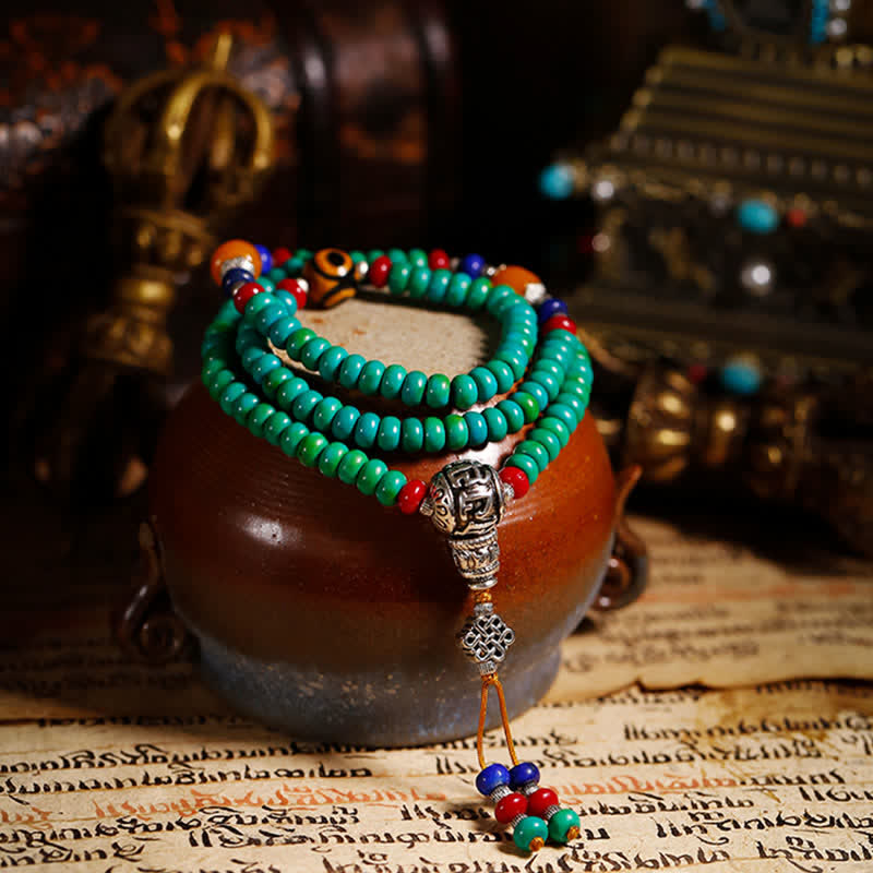 Nimara Ritual 108 Mala Beads Tibetan Turquoise Dzi Bead Protection Bracelet
