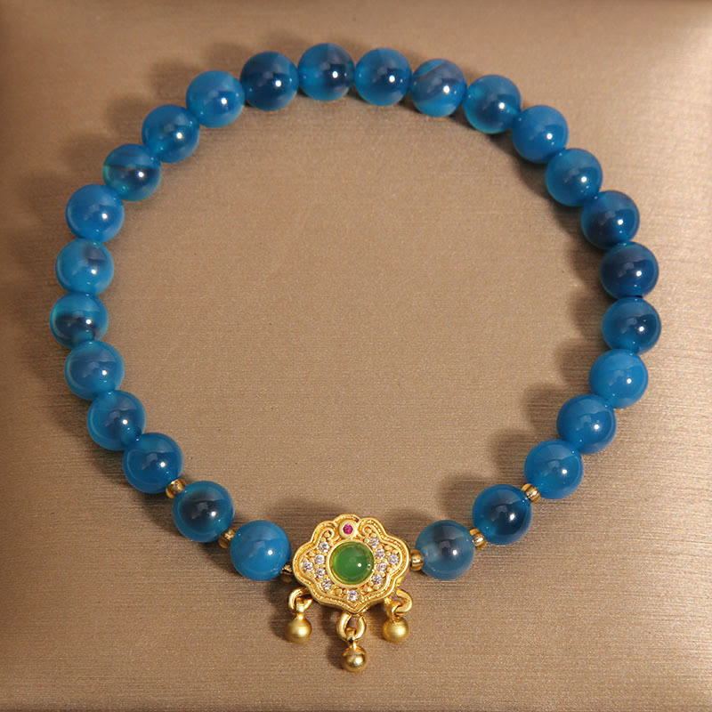 Nimara Ritual Blue Candy Agate Chinese Lock Charm Healing Bracelet