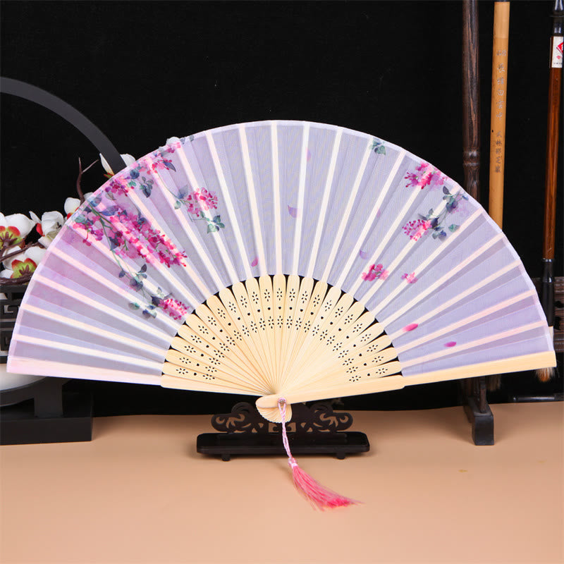 Nimara Ritual Classic Birds Singing Flowers Handheld Bamboo Folding Fan