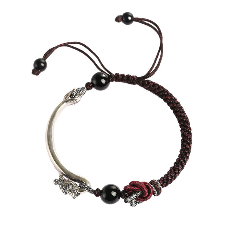 Nimara Ritual 925 Sterling Silver Auspicious Dragon Success Handcrafted Braided Bracelet