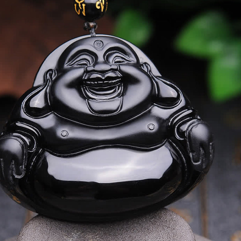 Nimara Ritual Laughing Buddha Black Obsidian Transformation Pendant Necklace