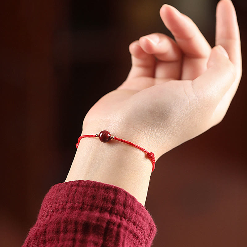 Nimara Ritual Natural Lucky Cinnabar Bead Blessing String Bracelet Anklet