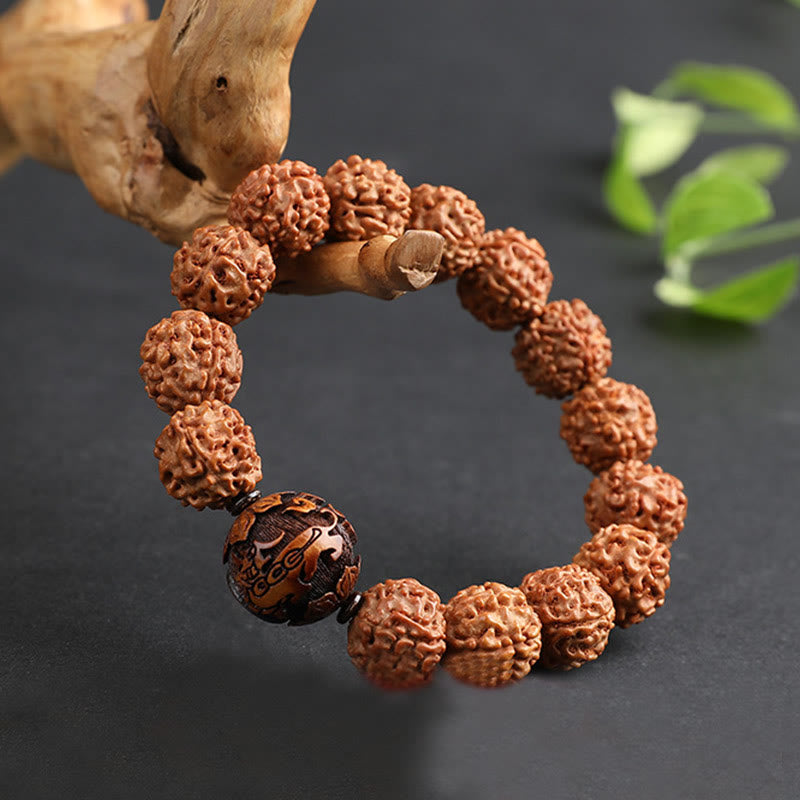 Nimara Ritual Tibet Rudraksha Bodhi Seed PiXiu Copper Coin Wealth Luck Bracelet