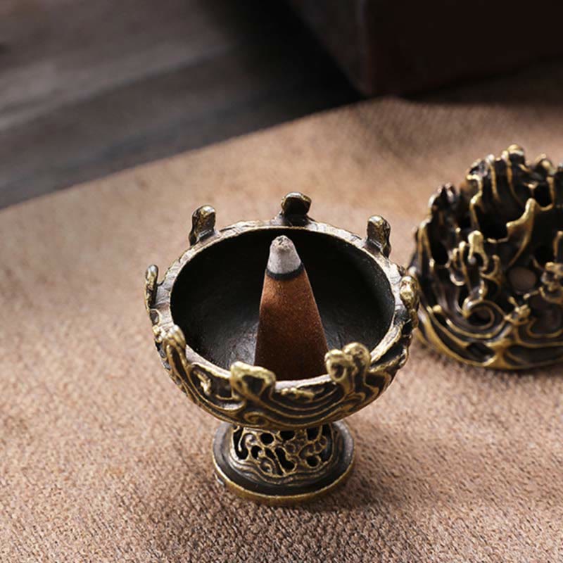 Nimara Ritual Tibetan Mini Mountain Pattern Meditation Copper Alloy Incense Burner