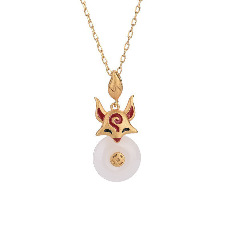 Nimara Ritual White Jade Fox Copper Coin Protection Luck Necklace Pendant
