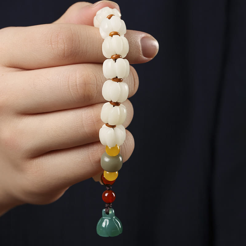 Nimara Ritual Natural Bodhi Seed Red Agate Bodhi Calm Harmony Engraved Pumpkin Bead Lotus Bracelet