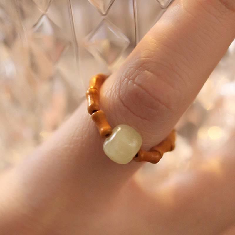 Nimara Ritual Hetian Jade Beaded Bamboo Prosperity Luck Ring