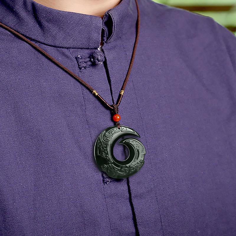 Nimara Ritual One's Luck Improves Design Patern Natural Hetian Cyan Jade Success Necklace Pendant