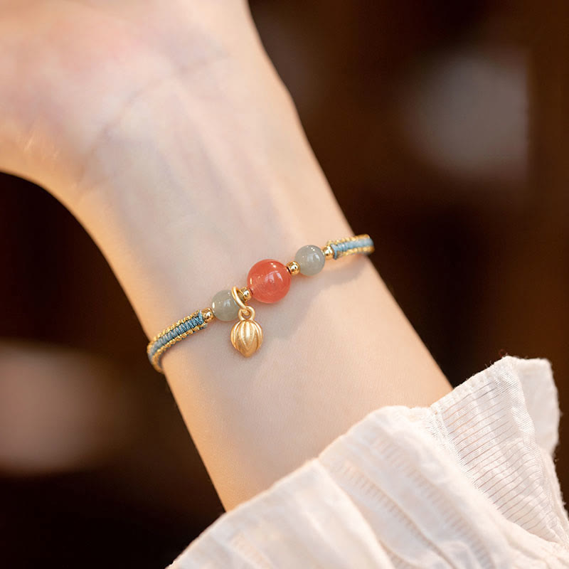 Nimara Ritual Red Agate Jade Lotus Confidence Calm String Bracelet