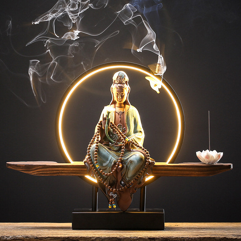 Nimara Ritual Buddha Avalokitesvara Ceramic Lotus Relaxation Incense Burner Decoration