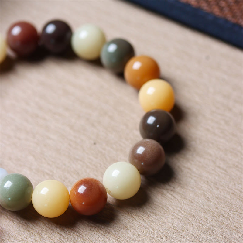Nimara Ritual Natural Multicolored Gradient Bodhi Seed Liuli Glass Charm Peace Bracelet