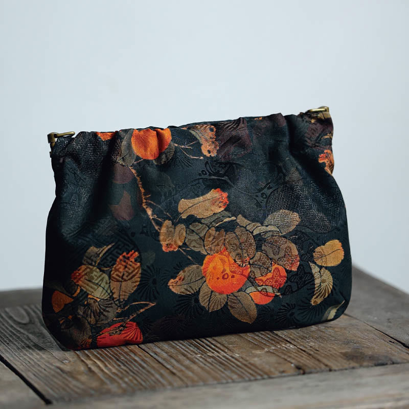 Nimara Ritual Yellow Green Flower Black Persimmon Metal Chain Crossbody Bag Shoulder Bag Handbag