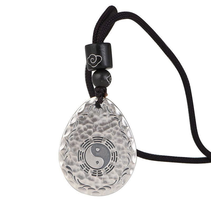 Nimara Ritual Vintage 999 Sterling Silver Yin Yang Bagua Water Drop Design Balance Harmony Necklace Pendant