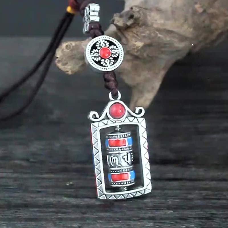 Nimara Ritual Six True Words Prayer Wheel Rotation Knot Blessing Keychain Decoration