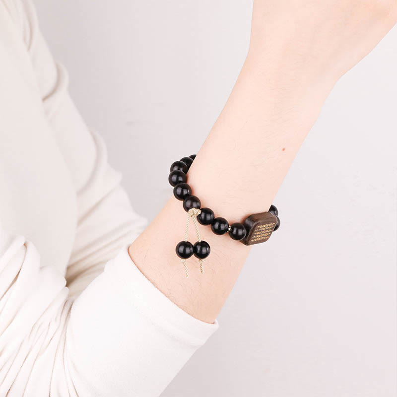 Nimara Ritual Ebony Wood Scripture Engraved Peace Bracelet