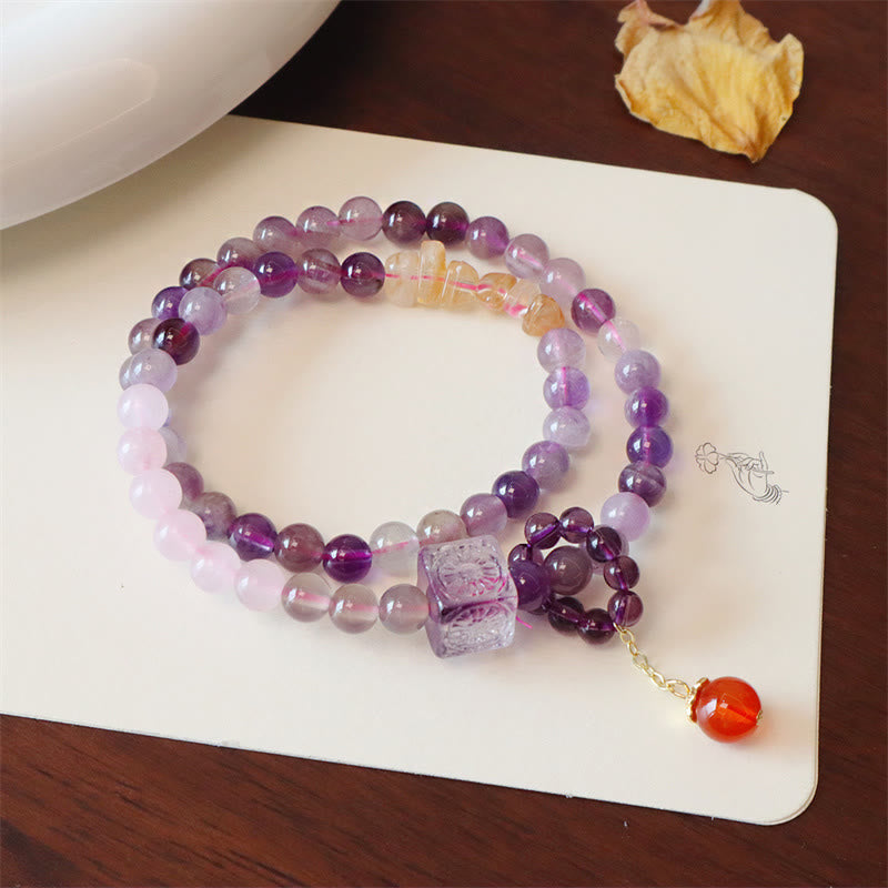 Nimara Ritual Natural Amethyst Citrine Positive Transformation Double Wrap Bracelet