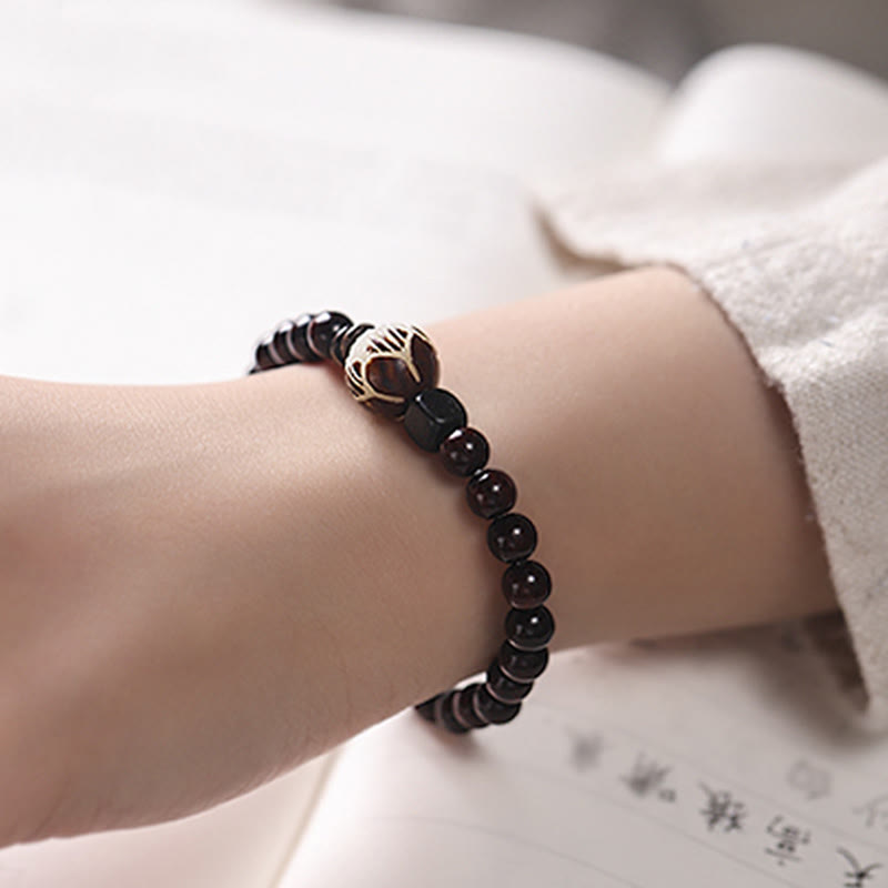 Nimara Ritual Small Leaf Red Sandalwood Lotus Bodhi Seed Carved Protection Double Wrap Bracelet