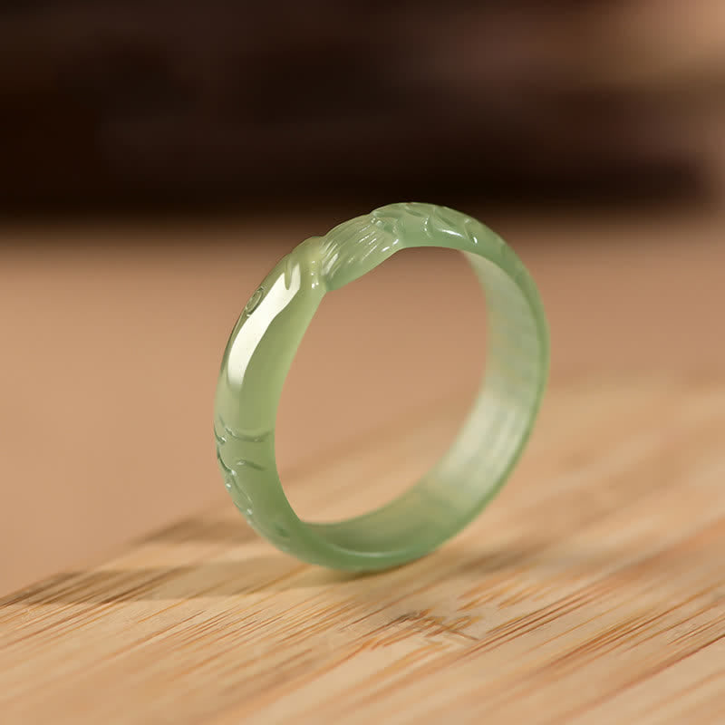 Nimara Ritual Hetian White Jade Cyan Jade Koi Fish Success Luck Ring