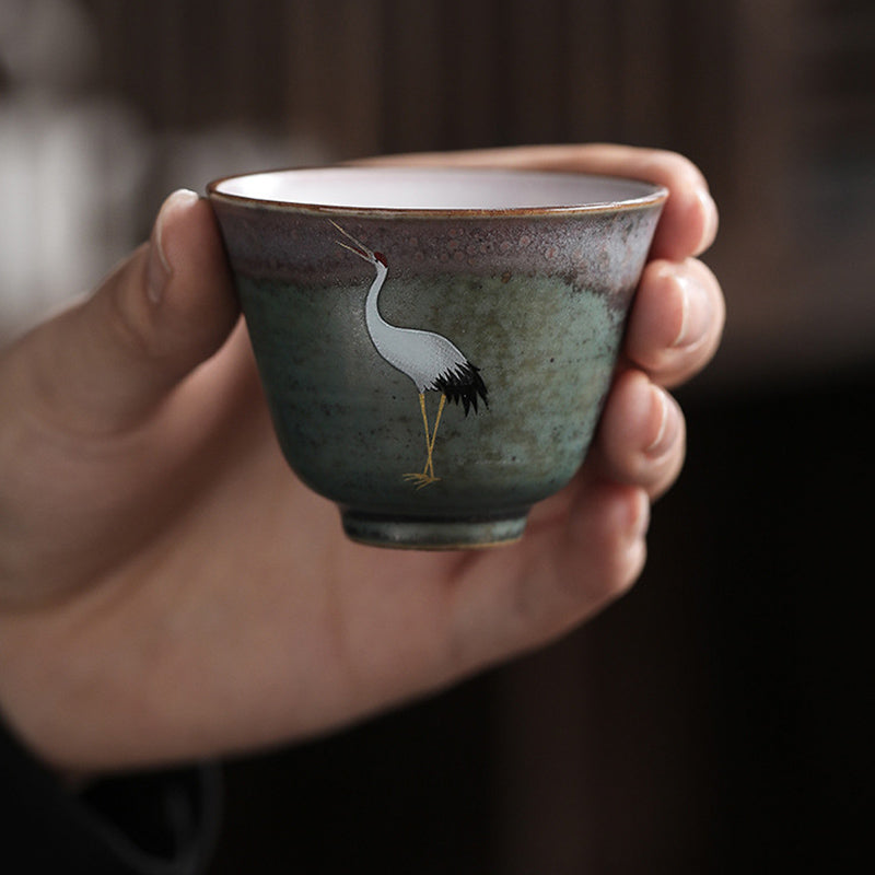 Nimara Ritual Auspicious Crane Ceramic Teacup Kung Fu Tea Cup Bowl